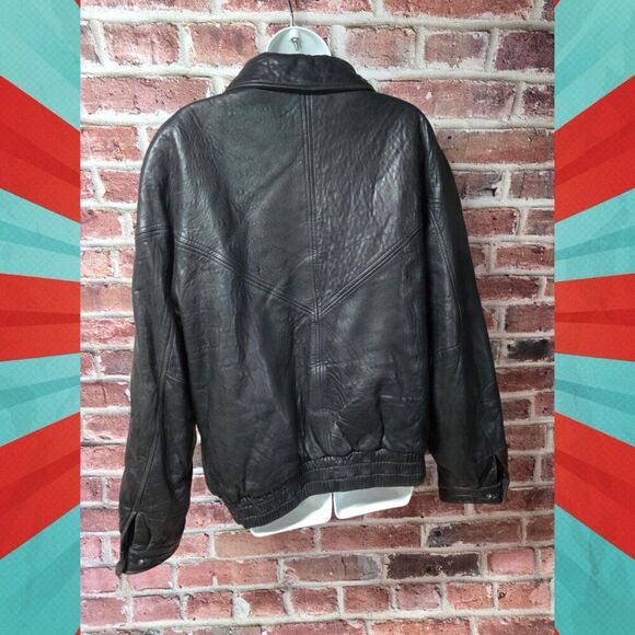 Saxony Vintage Leather Bomber Jacket | Men’s Size 40 | Black Full Zip - Picture 2 of 11